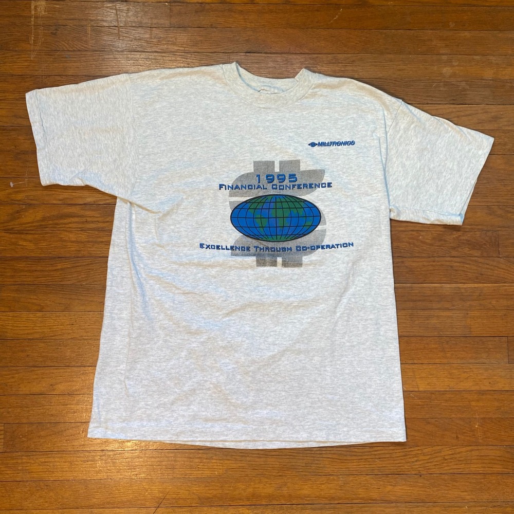 Vintage 1995 Milltronics Financial Conference T-Shirt Gray Mens L Single Stitch